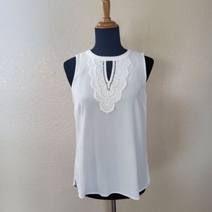 Pale Sky Quin Keyhole Chrochet Sleeveless Tunic Knit Top S White New